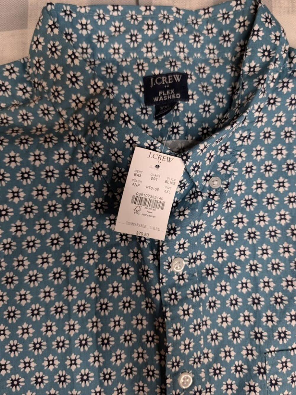 NWT J. Crew Teal Blue Floral Print Button-Down Shirt